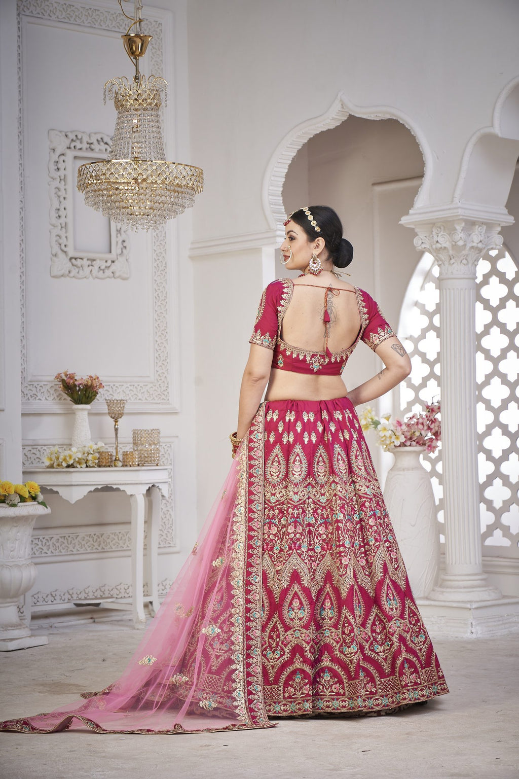 Bridal Rani Pink & Blush Festive & Wedding Wear Semi-Stitched Silk Lehenga Choli with Heavy Traditional Embroidery Net Dupatta