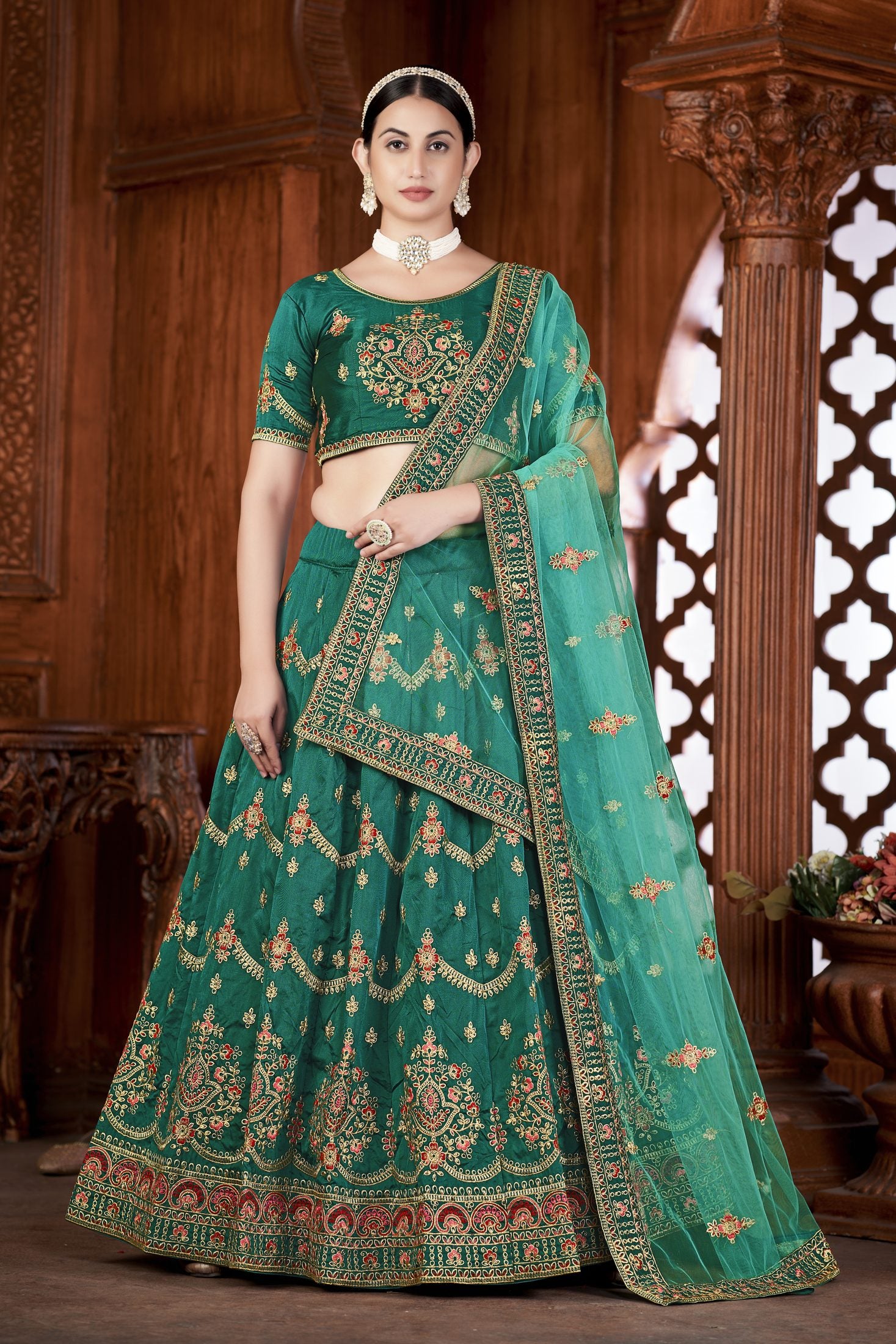 Teal Green Embroidered Sequin Work Semi-Stitched Lehenga Choli with Dupatta for Wedding & Festive Occasion