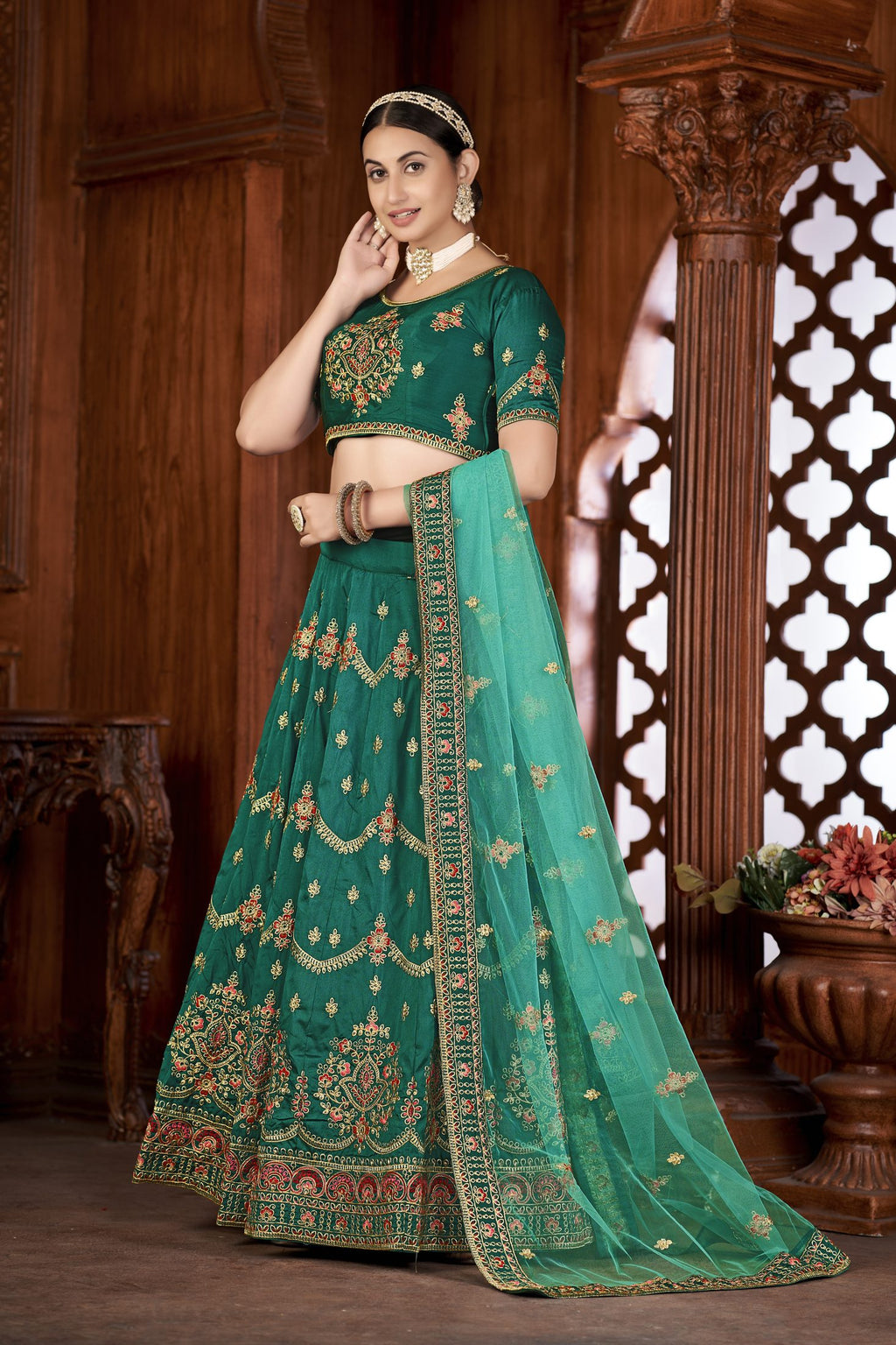 Teal Green Embroidered Sequin Work Semi-Stitched Lehenga Choli with Dupatta for Wedding & Festive Occasion