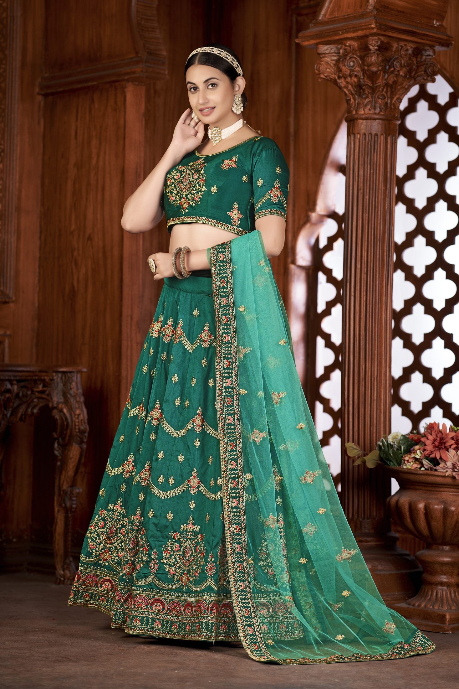 Teal Green Embroidered Sequin Work Semi-Stitched Lehenga Choli with Dupatta for Wedding & Festive Occasion