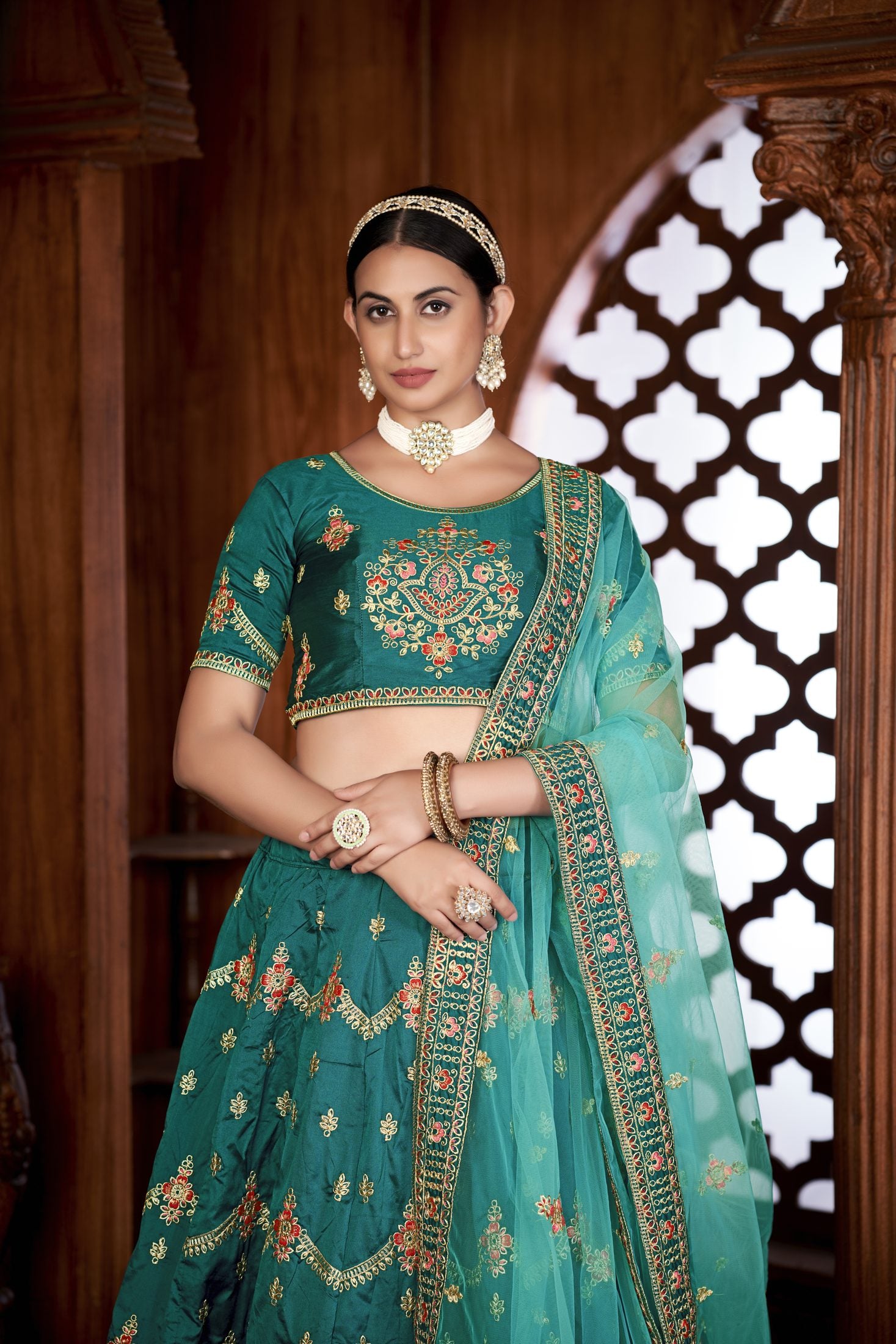 Teal Green Embroidered Sequin Work Semi-Stitched Lehenga Choli with Dupatta for Wedding & Festive Occasion