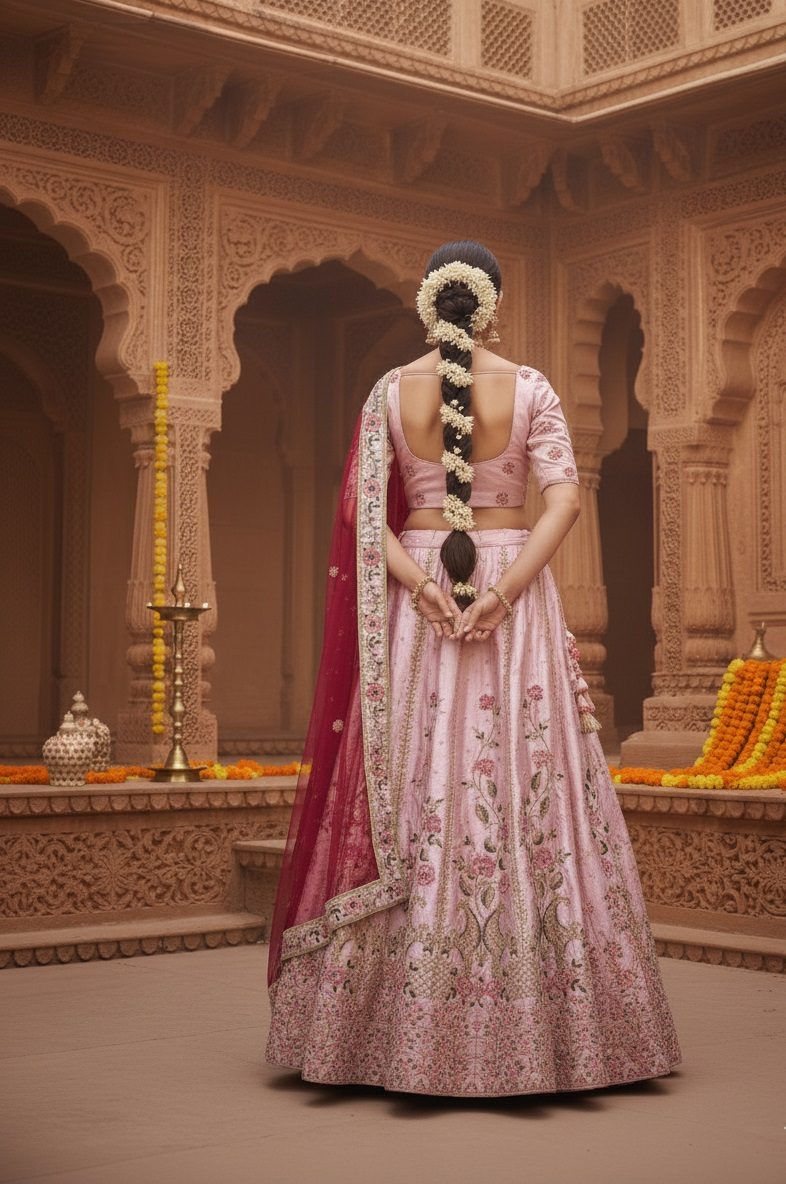 Grand Pastel Pink & Rani Pink Bridal & Wedding Wear Semi-Stitched Silk Lehenga Choli with Heavy Floral Pattern & Resham Embroidery Work