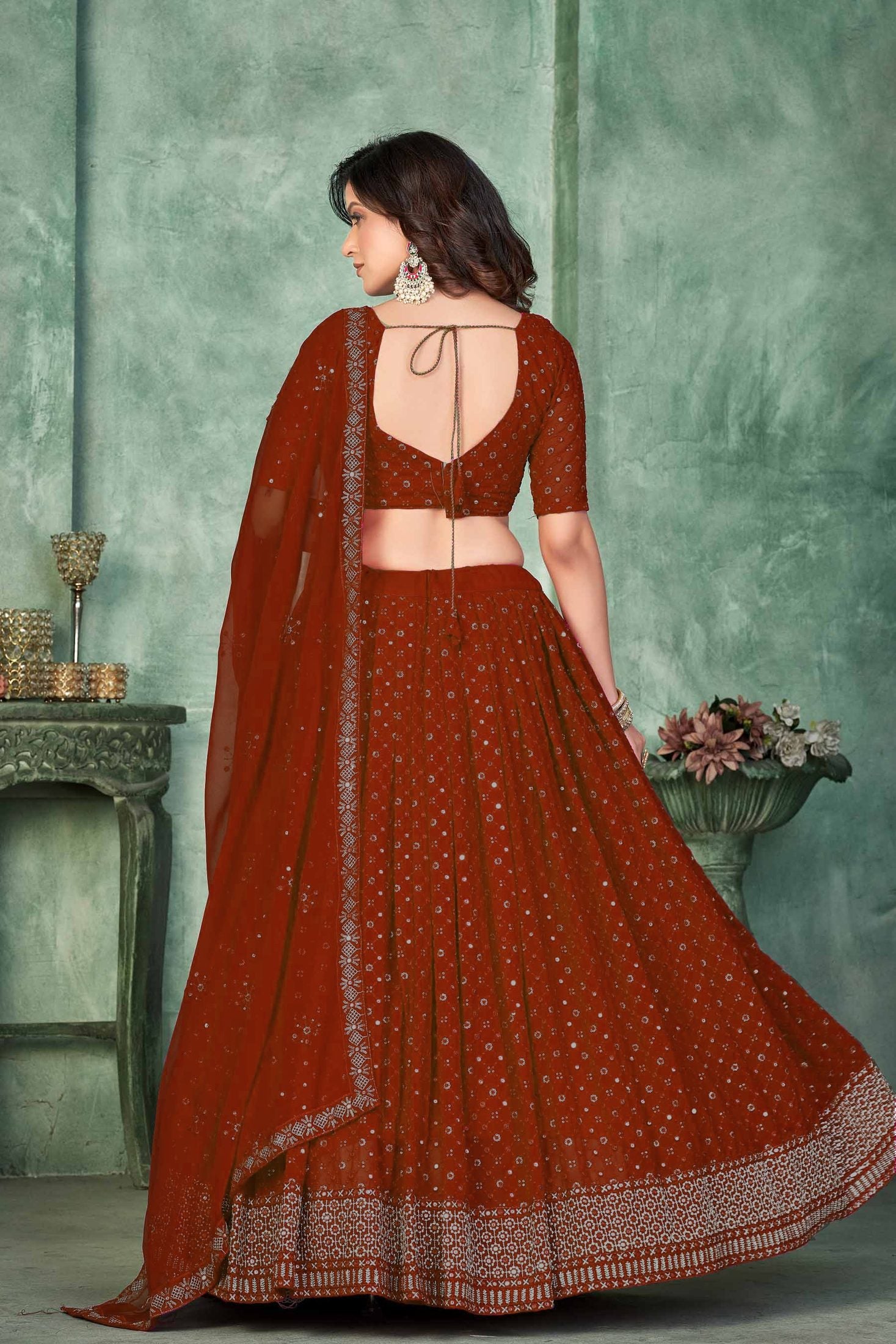 Maroon Sequins Embroidery Border Work Festive & Wedding Wear Semi-Stitched Georgette Lehenga Choli with Dupatta