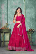 Elegant Pink Sequins Embroidery Work Festive & Wedding Wear Semi-Stitched Georgette Lehenga Choli with Dupatta