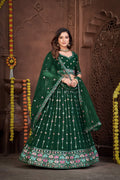 Elegant Dark Green Festive & Wedding Wear Semi-Stitched Georgette Lehenga Choli with Sequins & Thread Embroidery Work