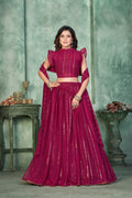 Elegant Wine Pink Festive & Party Wear Semi-Stitched Georgette Foil Print Lehenga Choli with Stylish Dupatta