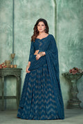 Stylish Teal Blue Festive & Party Wear Semi-Stitched Georgette Zig-Zag & Chevron Pattern Lehenga Choli with Designer Dupatta