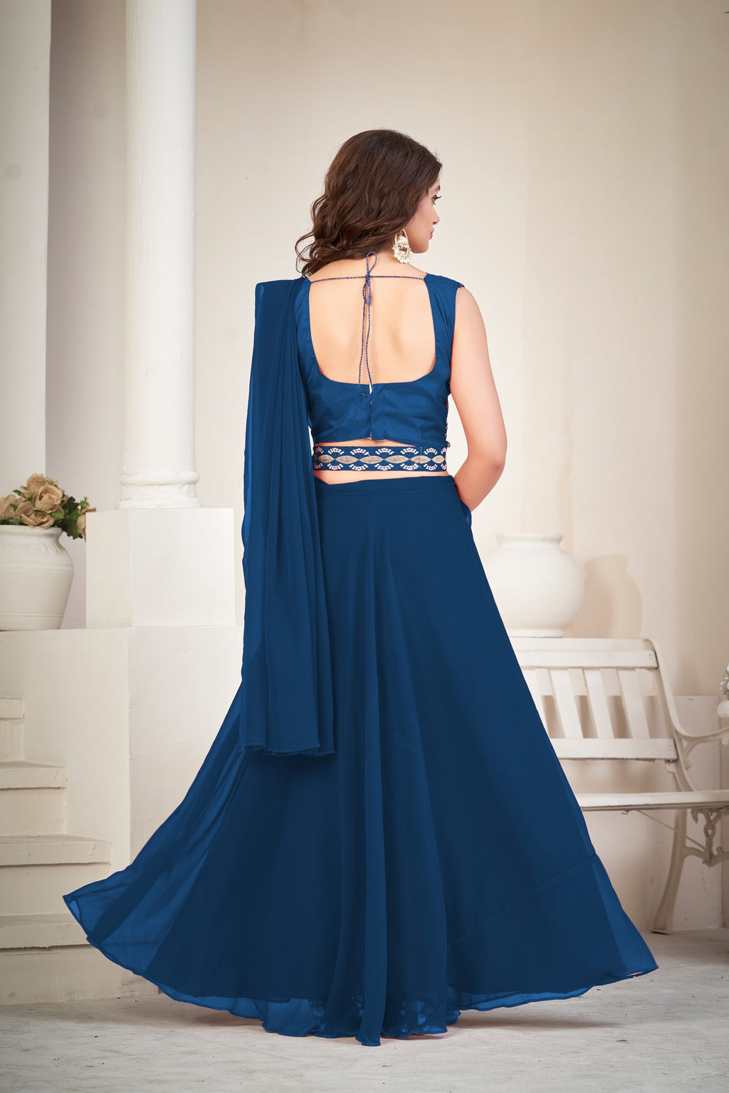 Elegant Rame Party Wear Semi-Stitched Georgette Embroidery & Thread Work Lehenga Choli with Designer Blouse