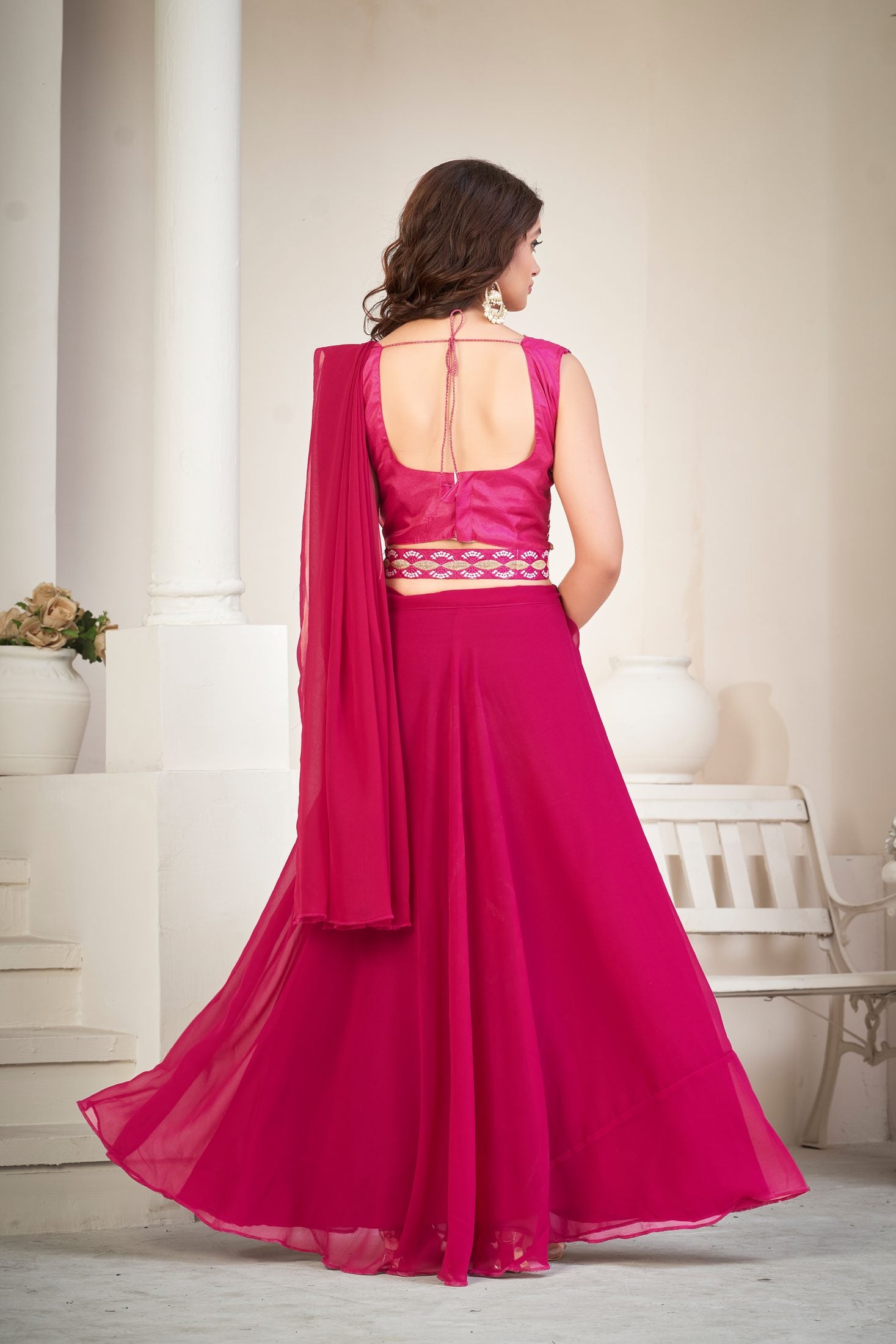 Elegant Pink Party Wear Semi-Stitched Georgette Embroidery & Thread Work Lehenga Choli with Designer Blouse