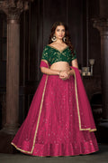 Royal Pink & Emerald Green Designer Wedding Wear Semi-Stitched Sequins Embroidery Lehenga Choli with Elegant Dupatta