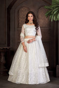 Elegant Off-White Bridal & Wedding Wear Semi-Stitched Net Lehenga Choli with Intricate Floral Thread Embroidery Work