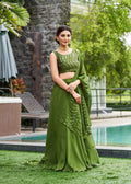 Elegant Olive Green Wedding Wear Semi-Stitched Rangoli Silk Lehenga Choli with Thread Embroidery Work