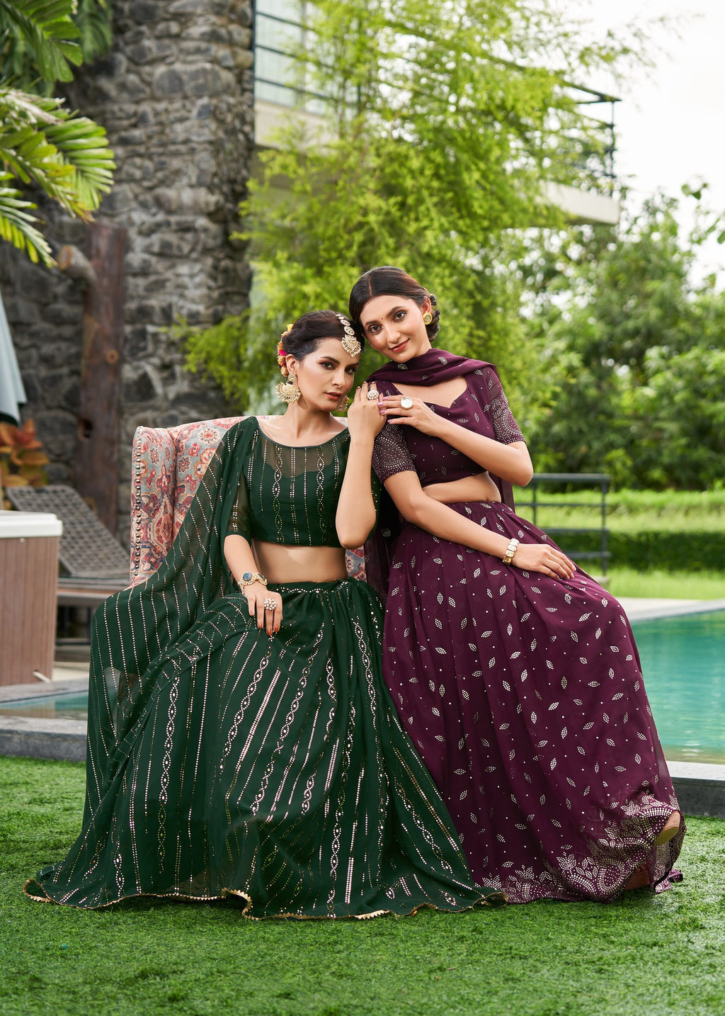 Wine Purple Festive & Party Wear Semi-Stitched Georgette Ornamental Border Lehenga Choli with Designer Butti Work Dupatta