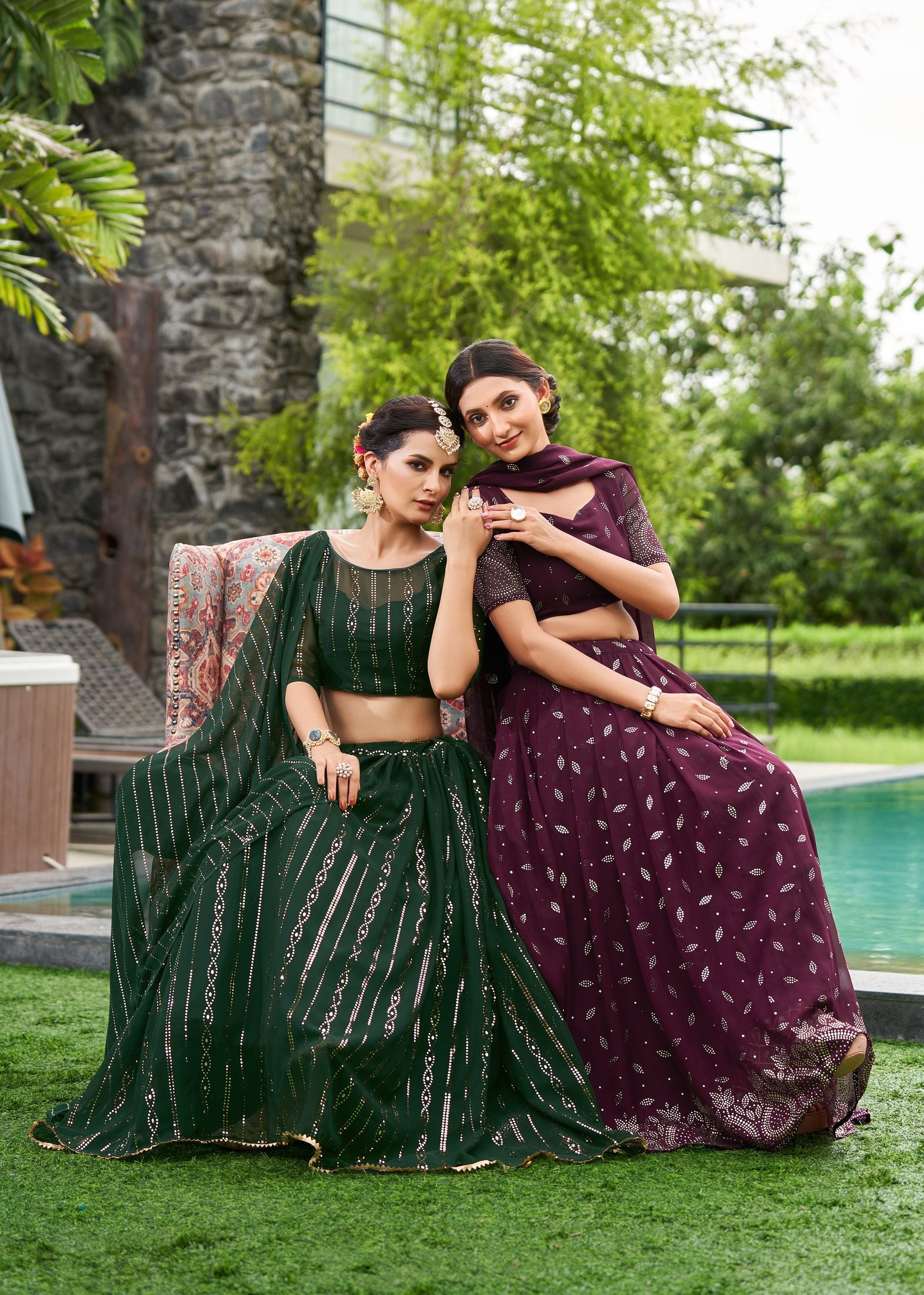 Wine Purple Festive & Party Wear Semi-Stitched Georgette Ornamental Border Lehenga Choli with Designer Butti Work Dupatta