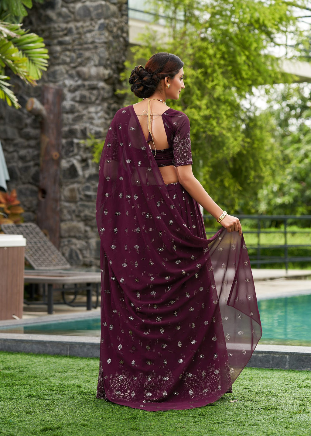 Wine Purple Festive & Party Wear Semi-Stitched Georgette Ornamental Border Lehenga Choli with Designer Butti Work Dupatta
