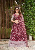 Classic Wine Floral Embroidered Festive & Party Wear Semi-Stitched Georgette Lehenga Choli with Designer Dupatta Work
