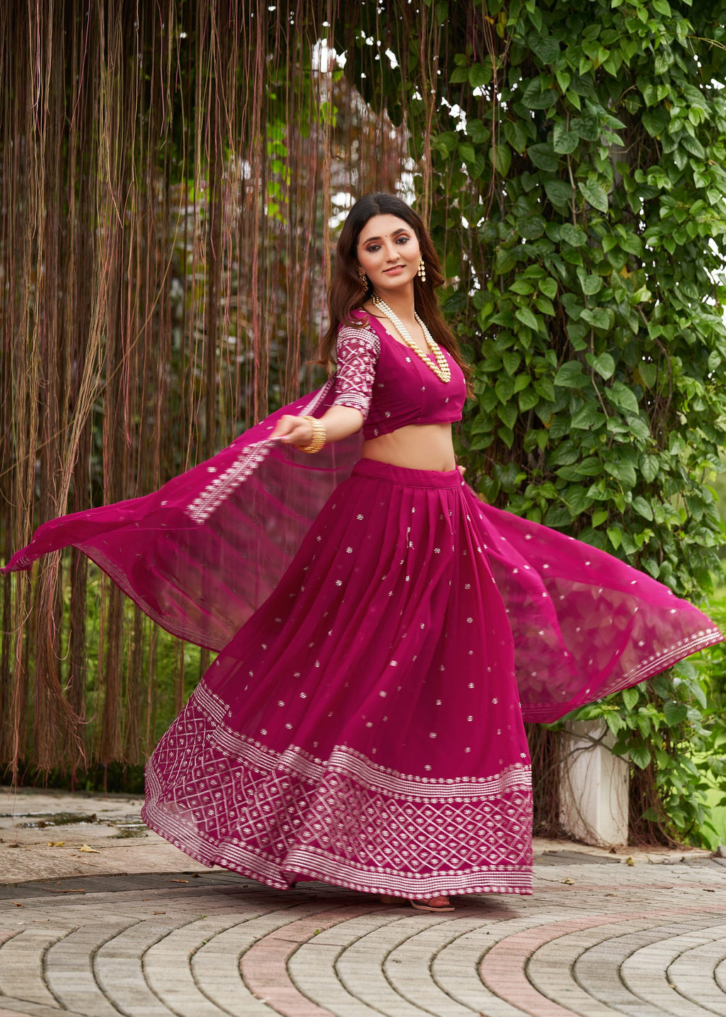 Classic Rani Pink Embroidered Festive & Party Wear Semi-Stitched Georgette Lehenga Choli with Elegant Dupatta Work