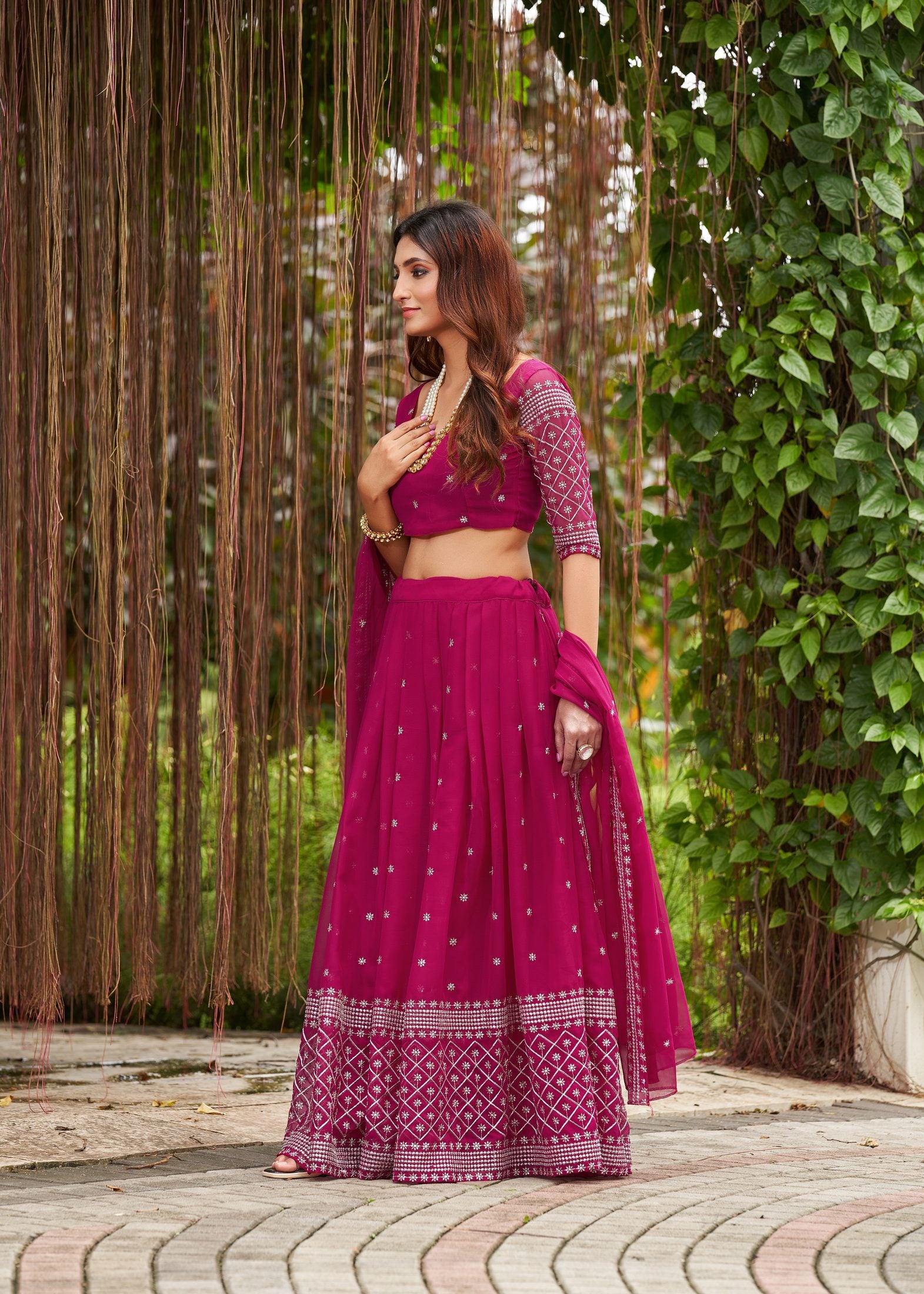 Classic Rani Pink Embroidered Festive & Party Wear Semi-Stitched Georgette Lehenga Choli with Elegant Dupatta Work