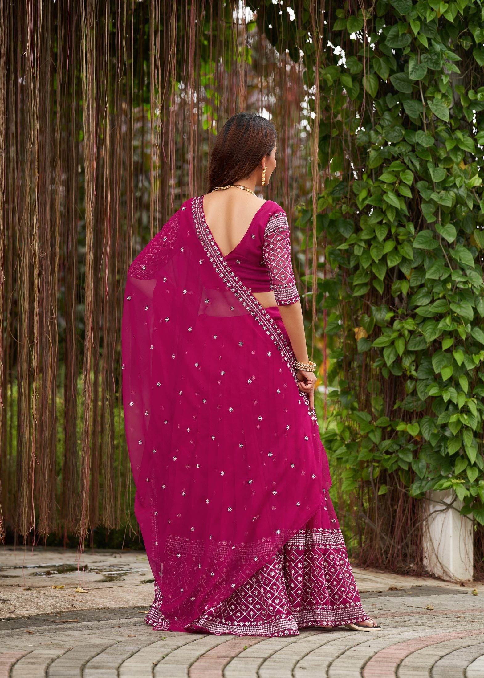 Classic Rani Pink Embroidered Festive & Party Wear Semi-Stitched Georgette Lehenga Choli with Elegant Dupatta Work