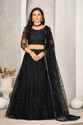 Classic Black Thread & Sequin Embroidered Festive & Party Wear Semi-Stitched Net Lehenga Choli with Designer Dupatta Work