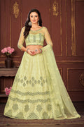 Lemon Yellow Embroidered Festive & Wedding Wear Semi-Stitched Net Lehenga Choli with Elegant Dupatta Work