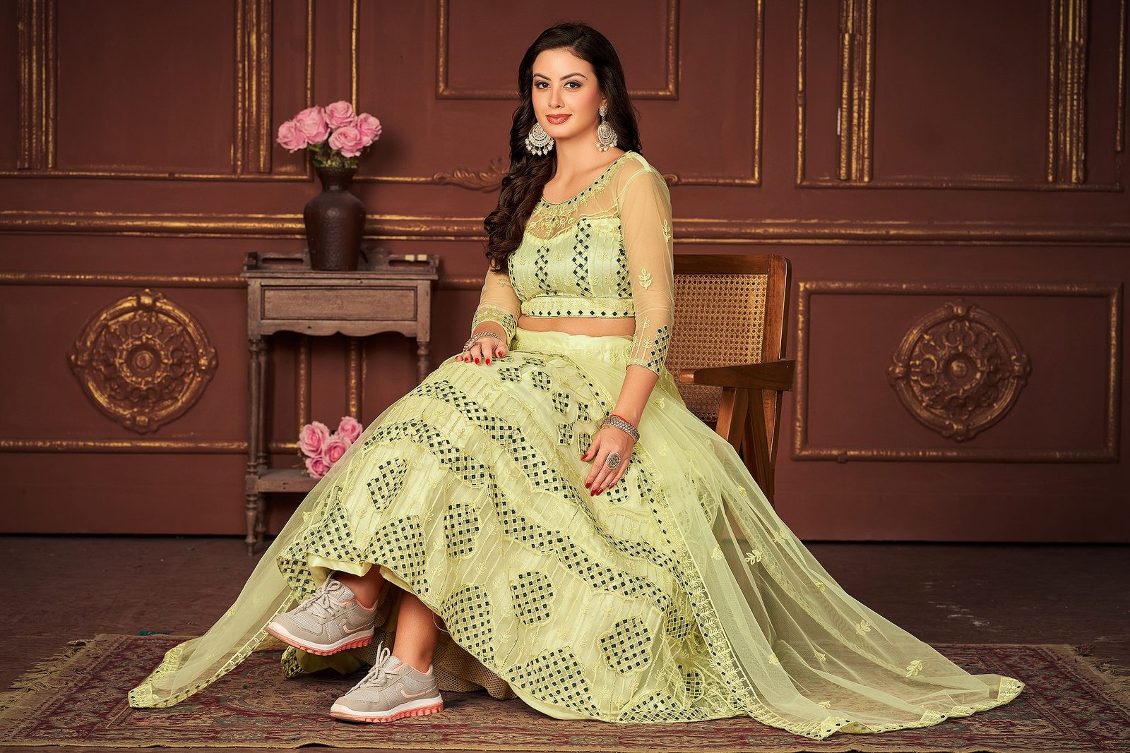 Lemon Yellow Embroidered Festive & Wedding Wear Semi-Stitched Net Lehenga Choli with Elegant Dupatta Work