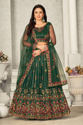 Elegant Bottle Green Embroidered Festive & Wedding Wear Semi-Stitched Georgette Lehenga Choli with Heavy Net Dupatta Work