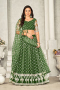 Designer light Green Thread Embroidered Festive & Party Wear Semi-Stitched Georgette Lehenga Choli with Heavy Net Dupatta Work