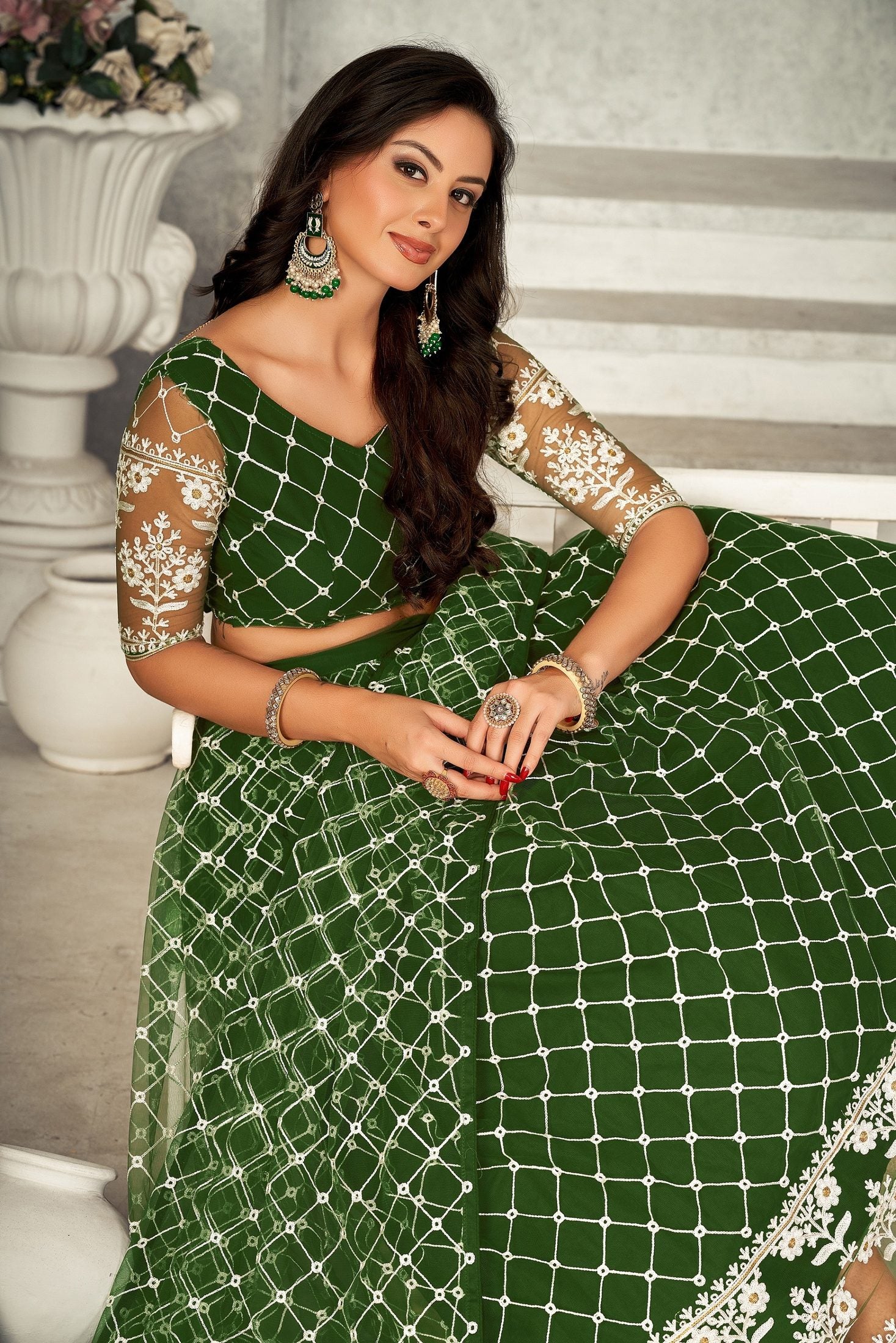 Designer light Green Thread Embroidered Festive & Party Wear Semi-Stitched Georgette Lehenga Choli with Heavy Net Dupatta Work