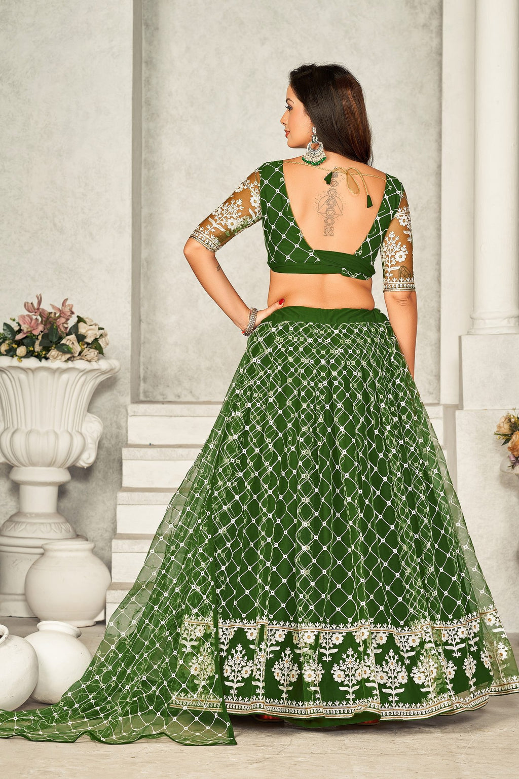 Designer light Green Thread Embroidered Festive & Party Wear Semi-Stitched Georgette Lehenga Choli with Heavy Net Dupatta Work