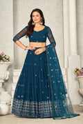Elegant Teal Blue Embroidered Festive & Party Wear Semi-Stitched Georgette Lehenga Choli with Heavy Net Dupatta Work