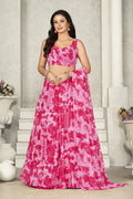 Elegant Rani Pink Floral Printed Festive & Party Wear Semi-Stitched Georgette Lehenga Choli with Matching Dupatta Work