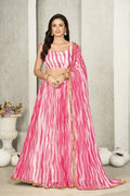Elegant Rani Pink Leheriya Printed Festive & Wedding Wear Semi-Stitched Georgette Lehenga Choli with Golden Lace Border Dupatta Work