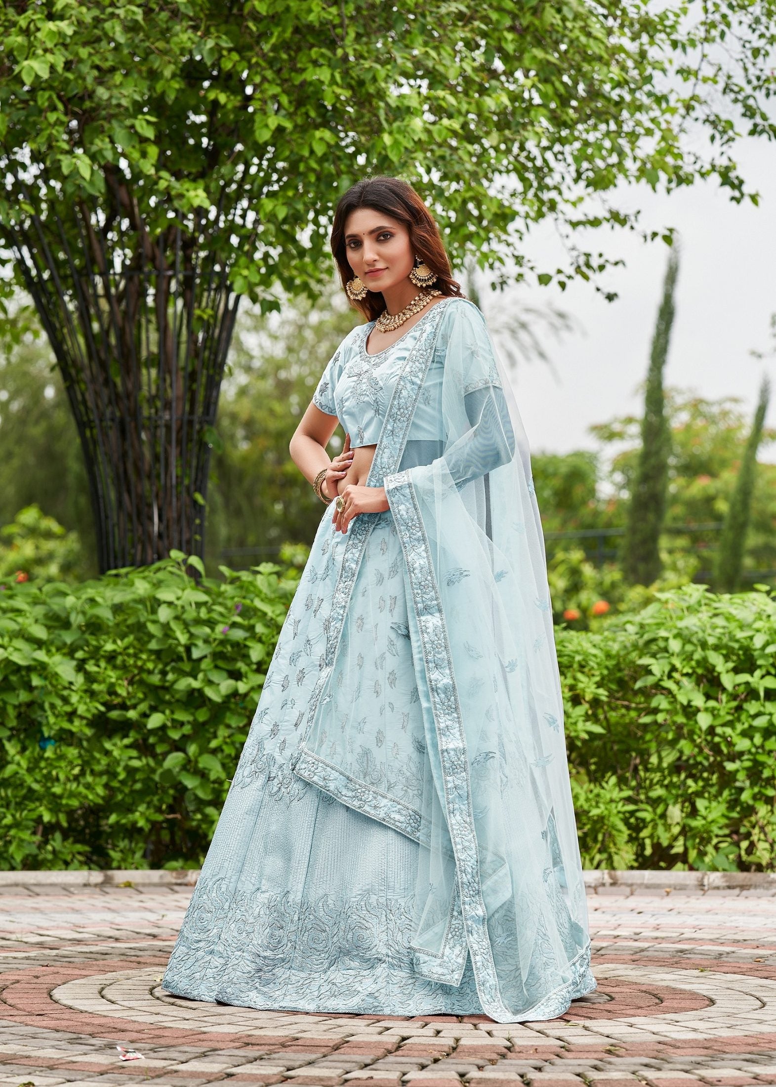 Elegant Peach Embroidered Festive & Wedding Wear Semi-Stitched Net Lehenga Choli with Heavy Dupatta Work