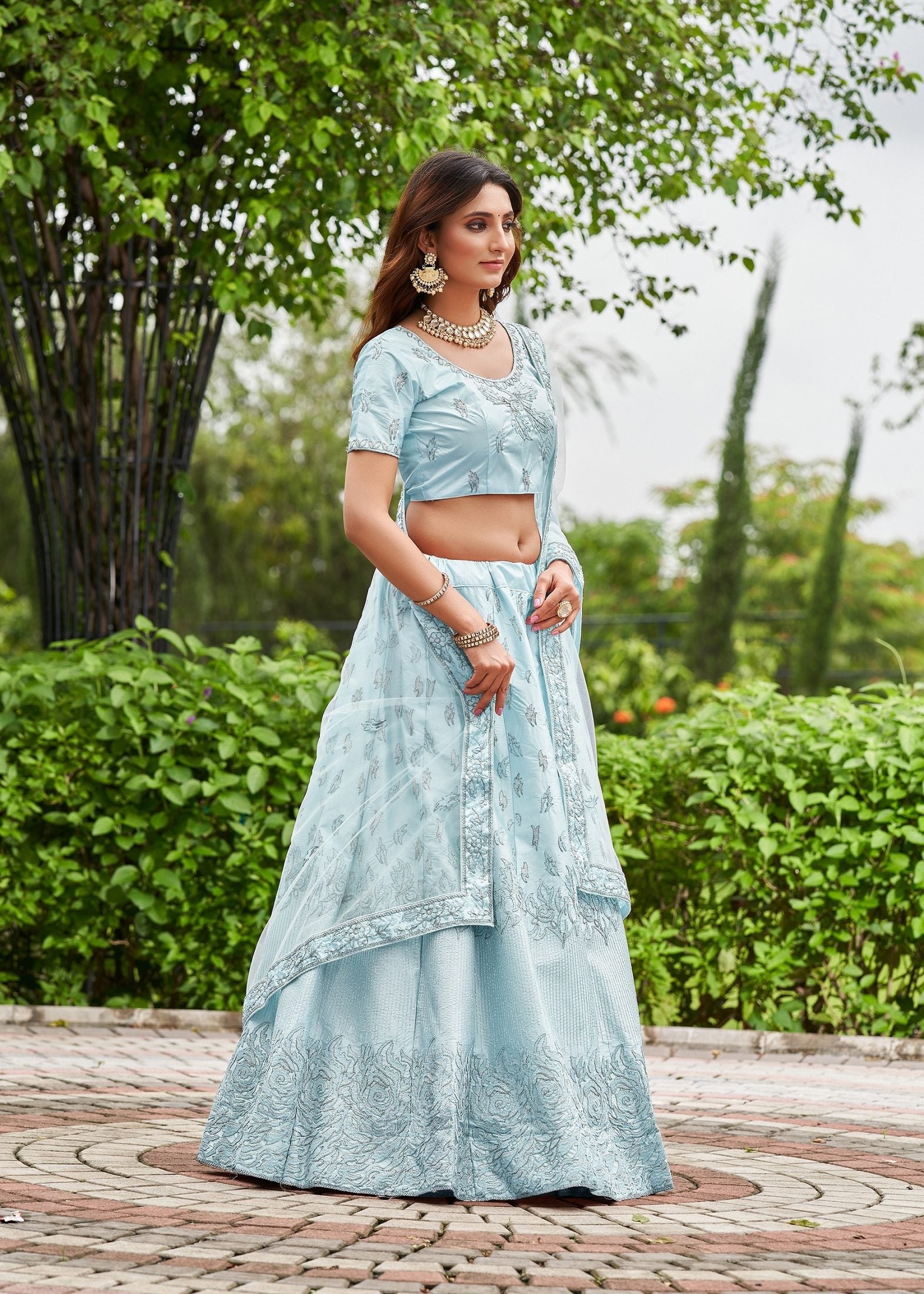 Elegant Peach Embroidered Festive & Wedding Wear Semi-Stitched Net Lehenga Choli with Heavy Dupatta Work