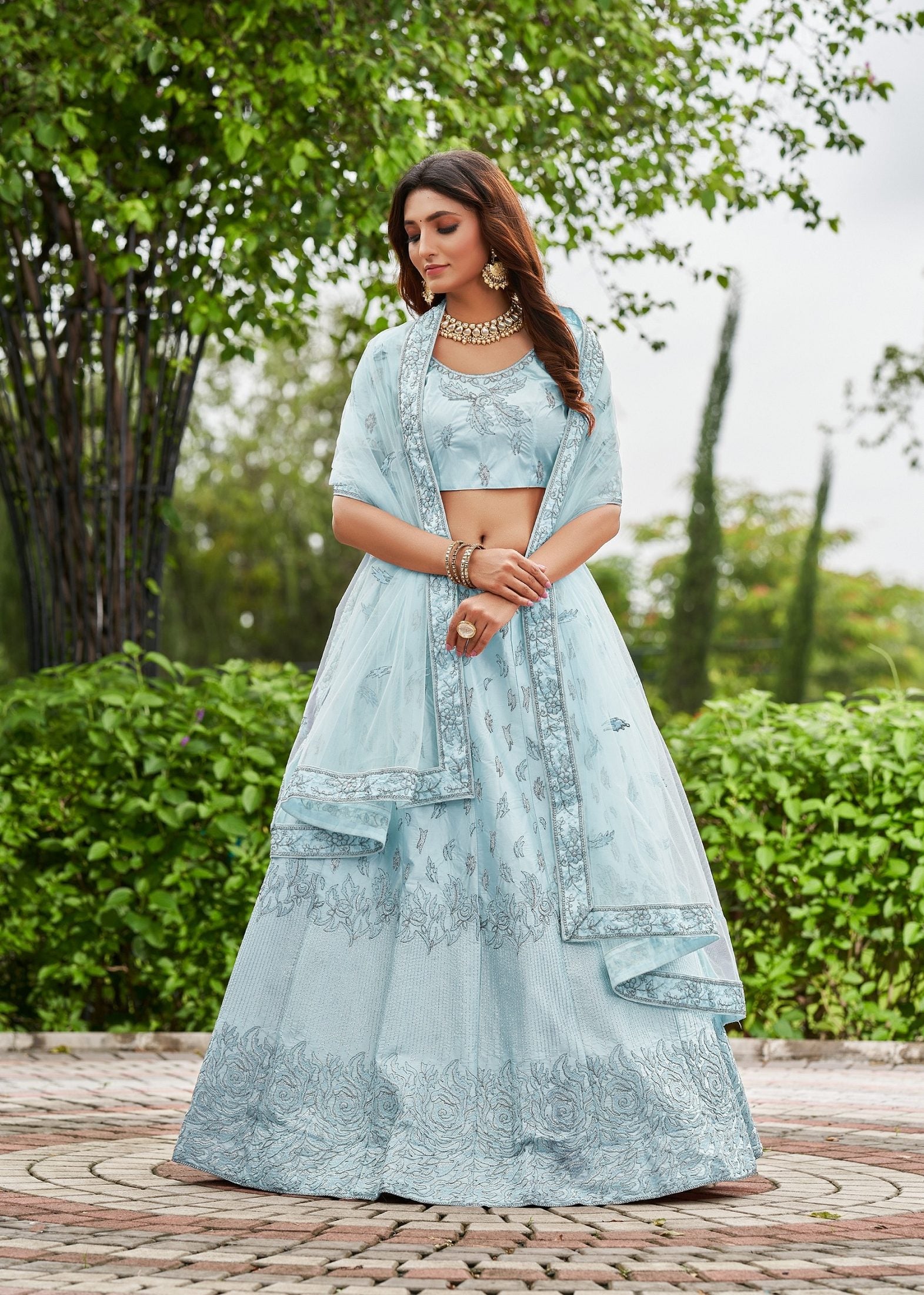 Elegant Peach Embroidered Festive & Wedding Wear Semi-Stitched Net Lehenga Choli with Heavy Dupatta Work