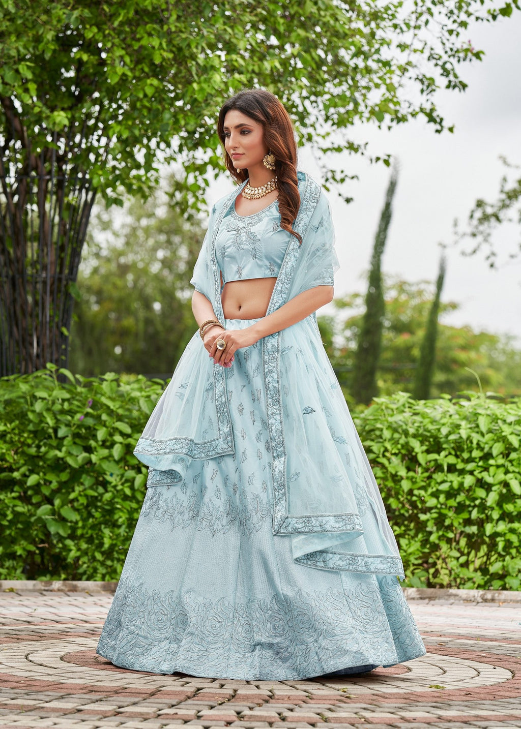 Elegant Peach Embroidered Festive & Wedding Wear Semi-Stitched Net Lehenga Choli with Heavy Dupatta Work