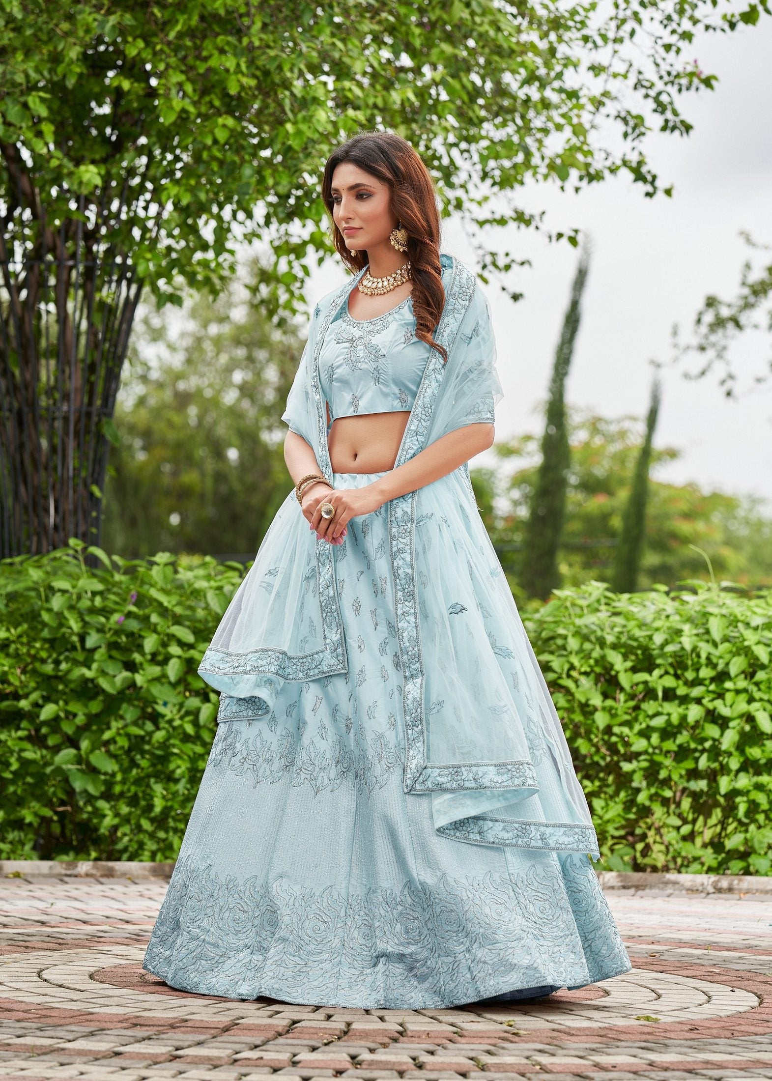 Elegant Peach Embroidered Festive & Wedding Wear Semi-Stitched Net Lehenga Choli with Heavy Dupatta Work