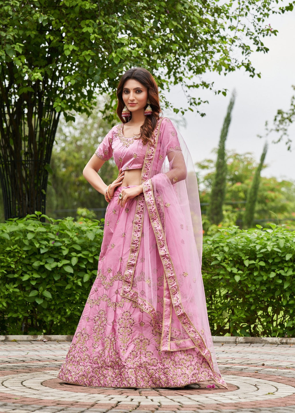Elegant Pink Floral Embroidered Festive & Wedding Wear Semi-Stitched satin Lehenga Choli with Heavy Dupatta Work
