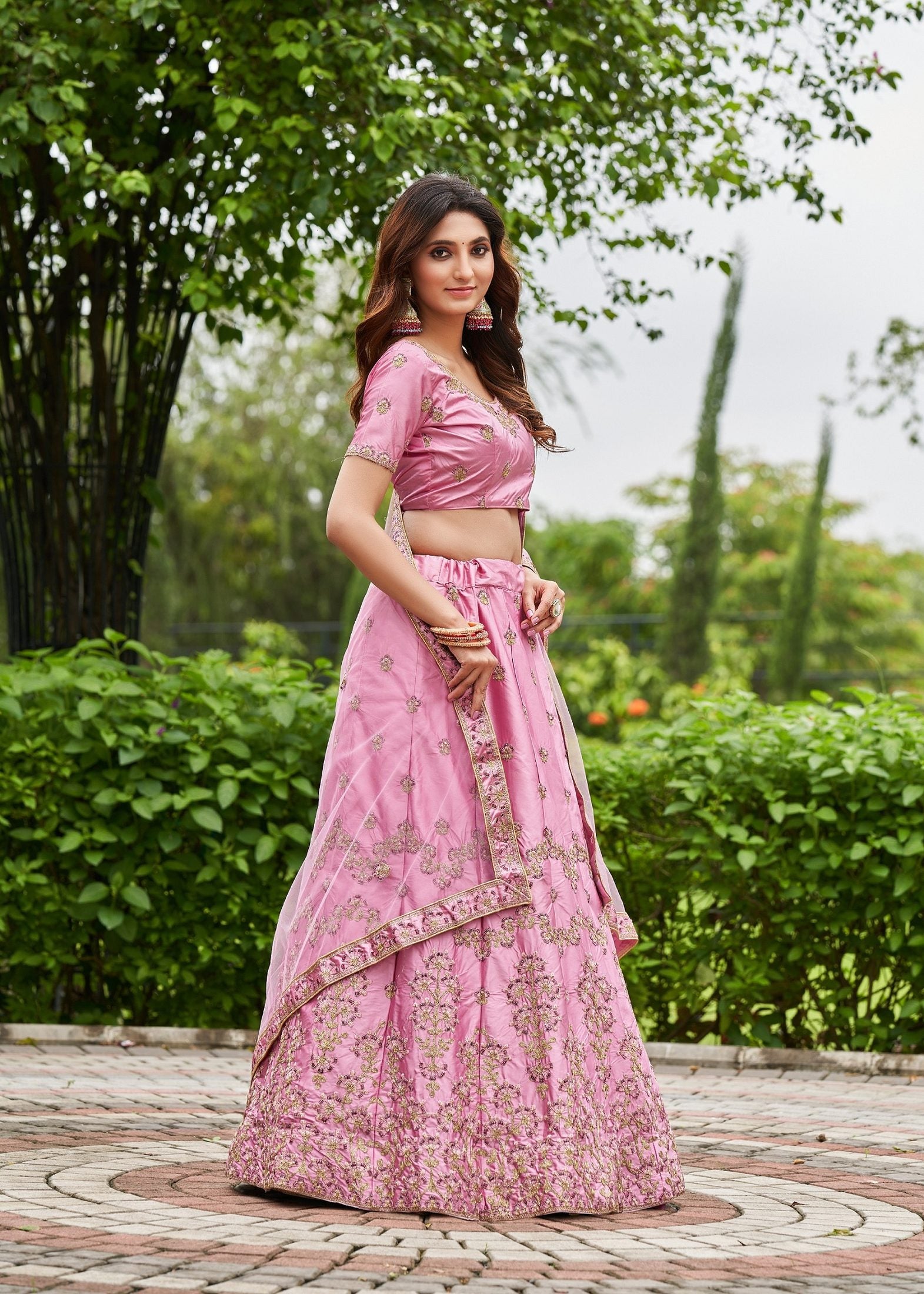 Elegant Pink Floral Embroidered Festive & Wedding Wear Semi-Stitched satin Lehenga Choli with Heavy Dupatta Work