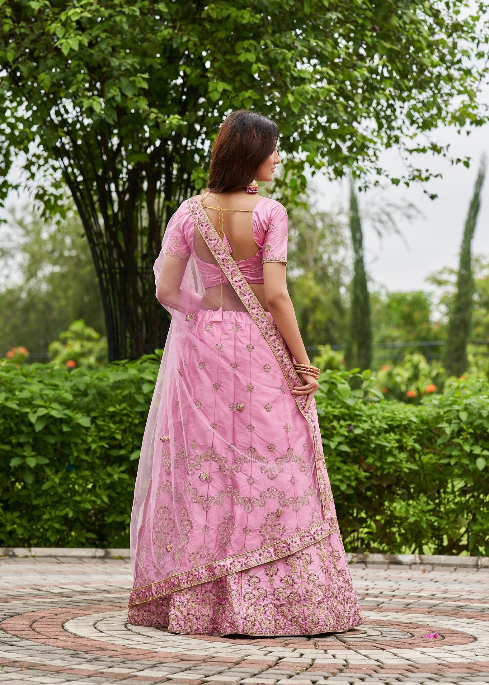 Elegant Pink Floral Embroidered Festive & Wedding Wear Semi-Stitched satin Lehenga Choli with Heavy Dupatta Work