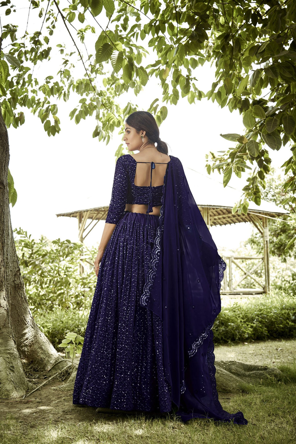 Bottle Blue Sequin Embroidered Semi-Stitched Wedding & Festive Wear Georgette Lehenga Choli with Border Work