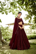 Maroon Sequin Embroidered Semi-Stitched Wedding & Festive Wear Georgette Lehenga Choli with Border Work