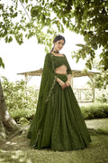 Bottle Mehendi Sequin Embroidered Semi-Stitched Wedding & Festive Wear Georgette Lehenga Choli with Border Work