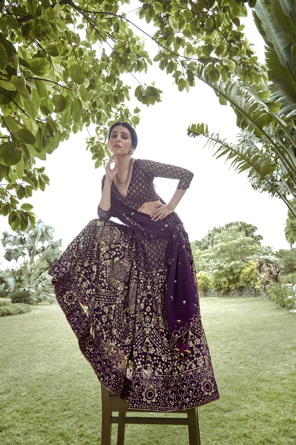 Regal Purple Zari Embellished Festive & Wedding Wear Semi-Stitched Silk Lehenga Choli with Heavy Dupatta Work