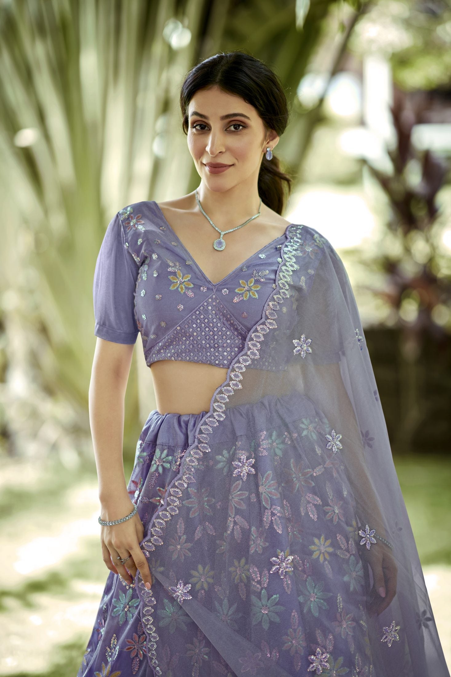 Graceful Lavender Floral Embroidered Festive & Wedding Wear Semi-Stitched Net Lehenga Choli with Designer Dupatta Work
