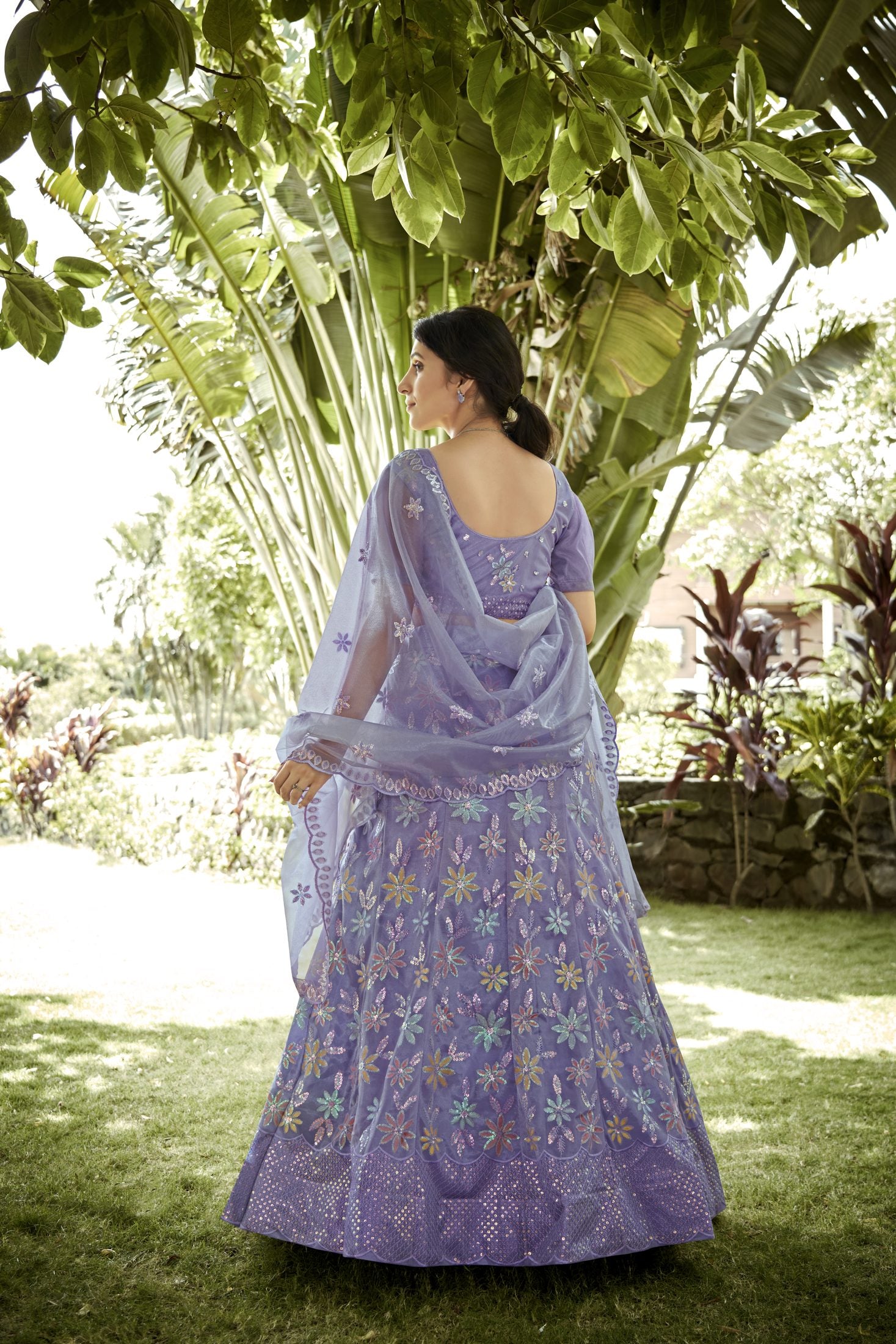 Graceful Lavender Floral Embroidered Festive & Wedding Wear Semi-Stitched Net Lehenga Choli with Designer Dupatta Work