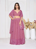Blush Pink Sequin Embroidered Festive & Party Wear Semi-Stitched Georgette Lehenga Choli with Designer Dupatta Work