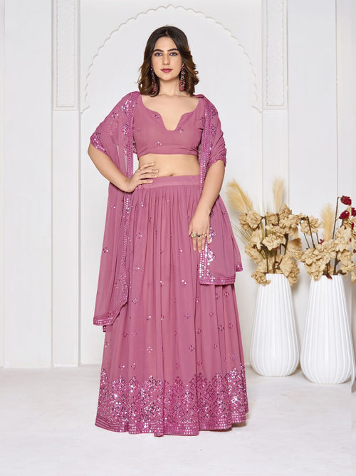 Blush Pink Sequin Embroidered Festive & Party Wear Semi-Stitched Georgette Lehenga Choli with Designer Dupatta Work