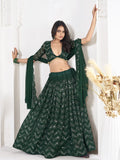 Emerald Green Sequin Embellished Festive & Party Wear Semi-Stitched Georgette Lehenga Choli with Designer Dupatta Work